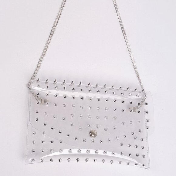 Multi Stoned Cross Body Chain Strap Visible Clutch - Picture 3 of 4
